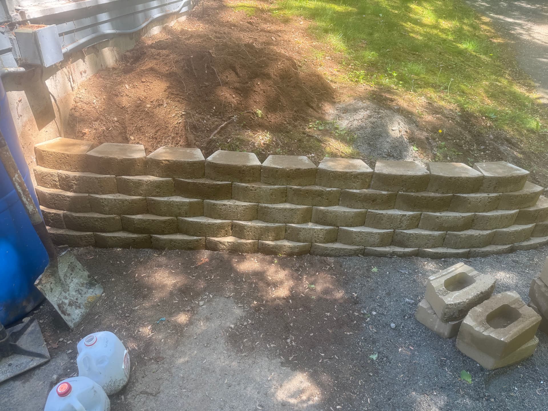 Retaining Wall Build in Progress - Stacked Block and Built to Last